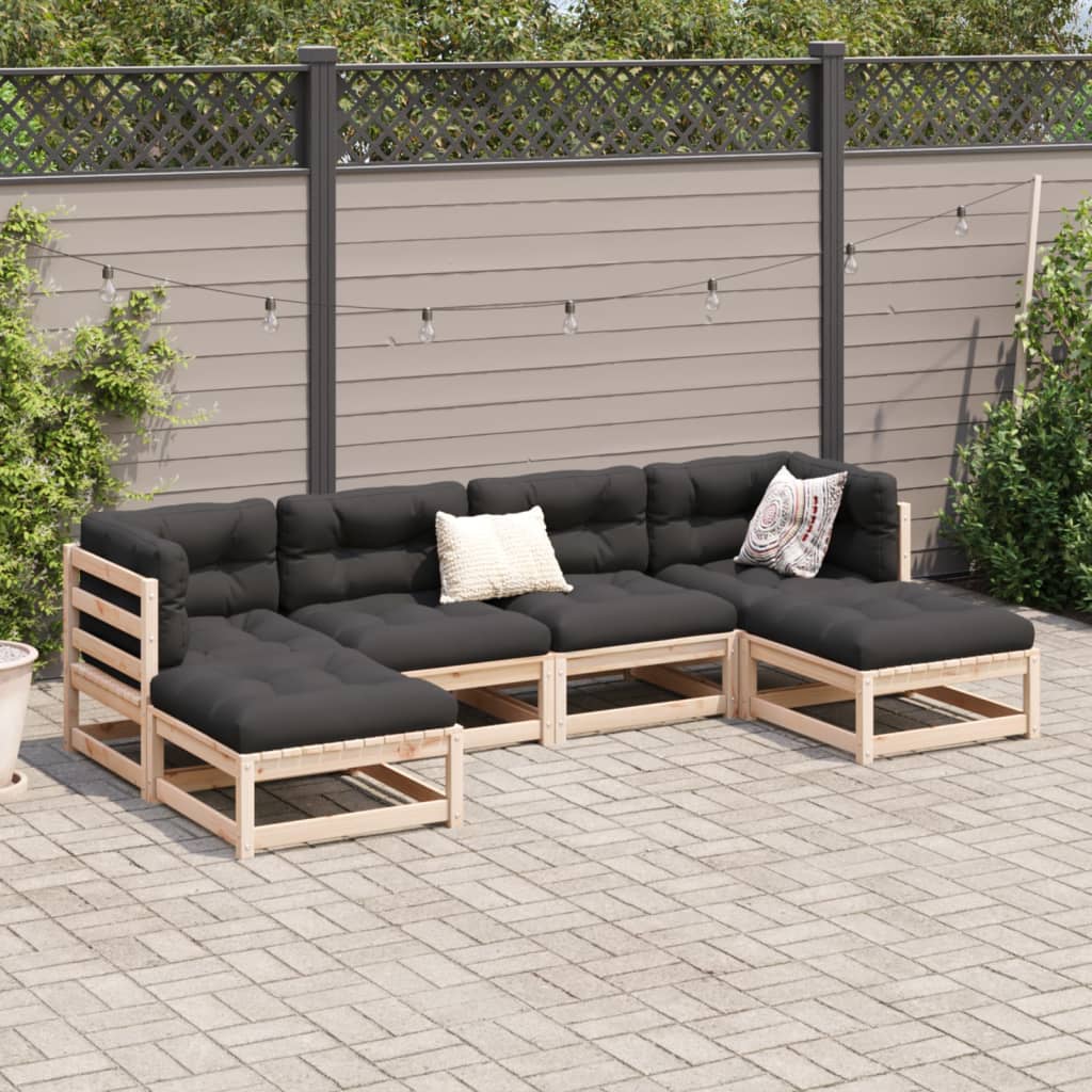6-delige Loungeset met kussens massief grenenhout