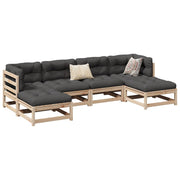 Loungeset 6-delig massief grenenhout met kussens