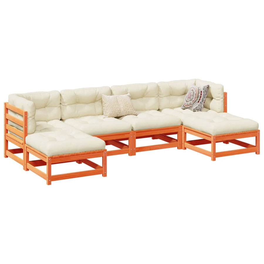6-delige Loungeset met kussens massief grenenhout wasbruin