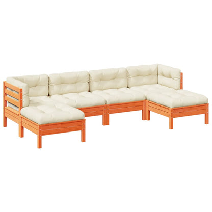 6-delige Loungeset met kussens massief grenenhout wasbruin