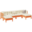 6-piece Lounge Set with Cushions Solid Pine Washed Brown