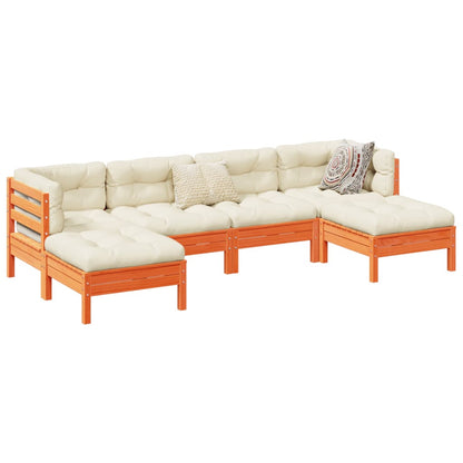 6-delige Loungeset met kussens massief grenenhout wasbruin