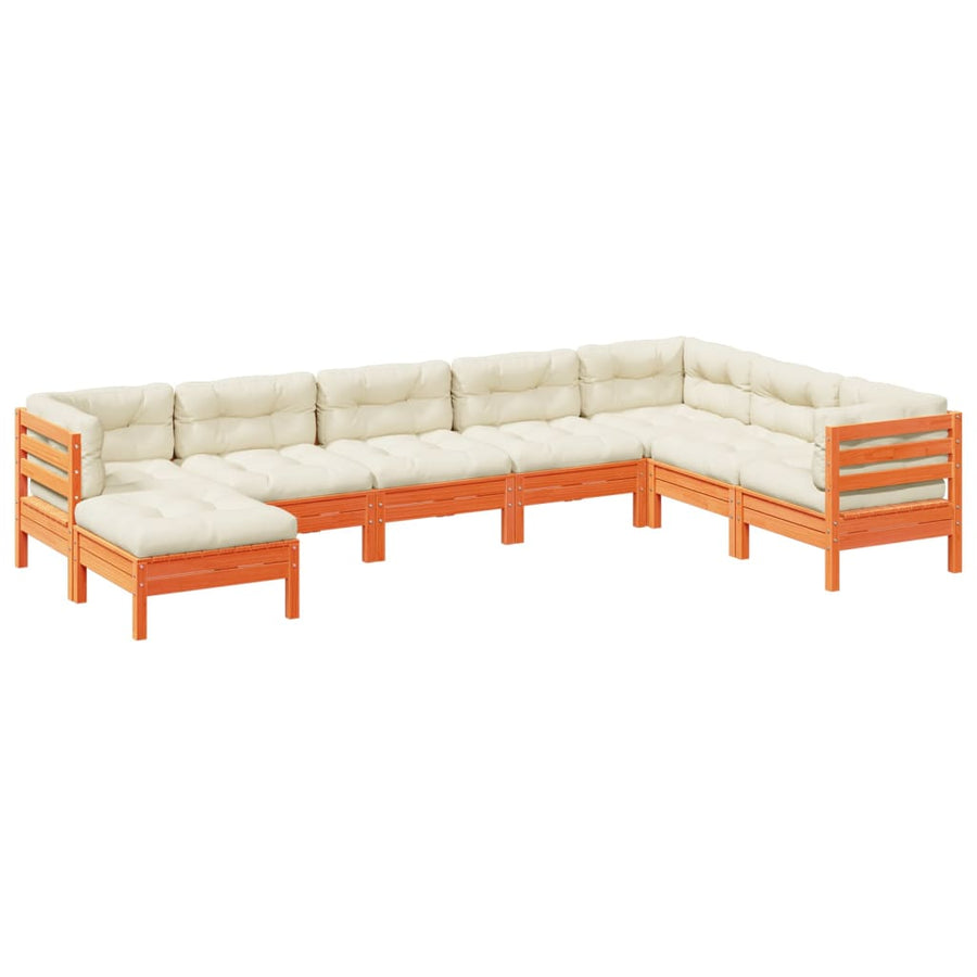 8-delige Loungeset met kussens massief grenenhout wasbruin