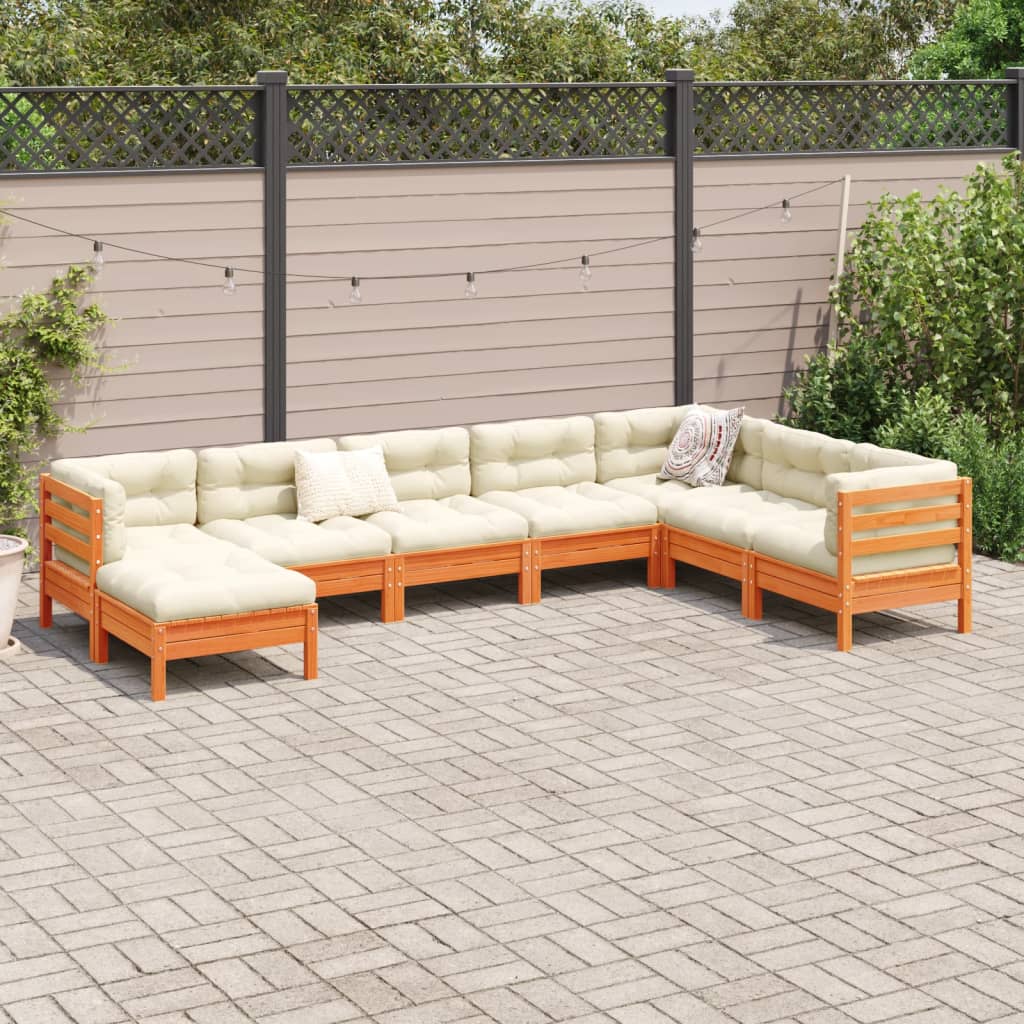 8-delige Loungeset met kussens massief grenenhout wasbruin