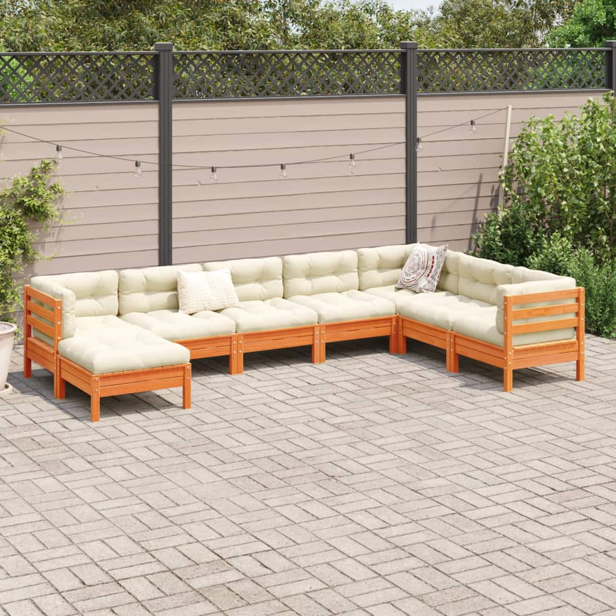 8-delige Loungeset met kussens massief grenenhout wasbruin