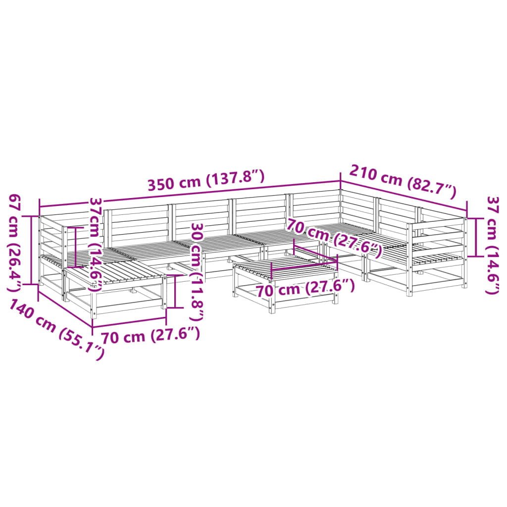 9-delige Loungeset massief grenenhout