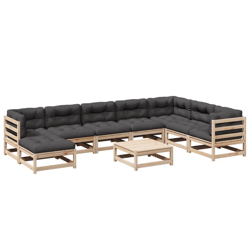 9-delige Loungeset met kussens massief grenenhout