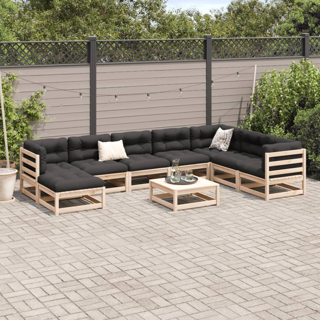 9-delige Loungeset met kussens massief grenenhout