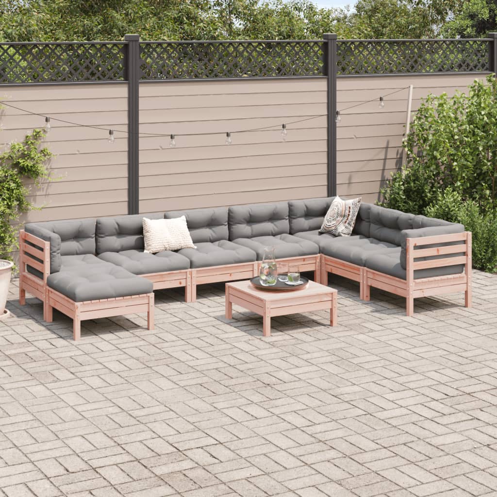 9-delige Loungeset met kussens massief douglas vurenhout