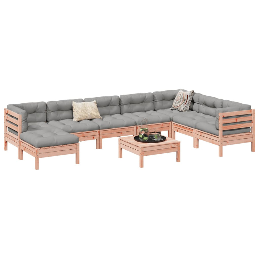 9-delige Loungeset met kussens massief douglas vurenhout
