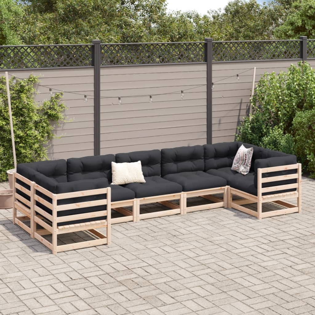 7-delige Loungeset met kussens massief grenenhout