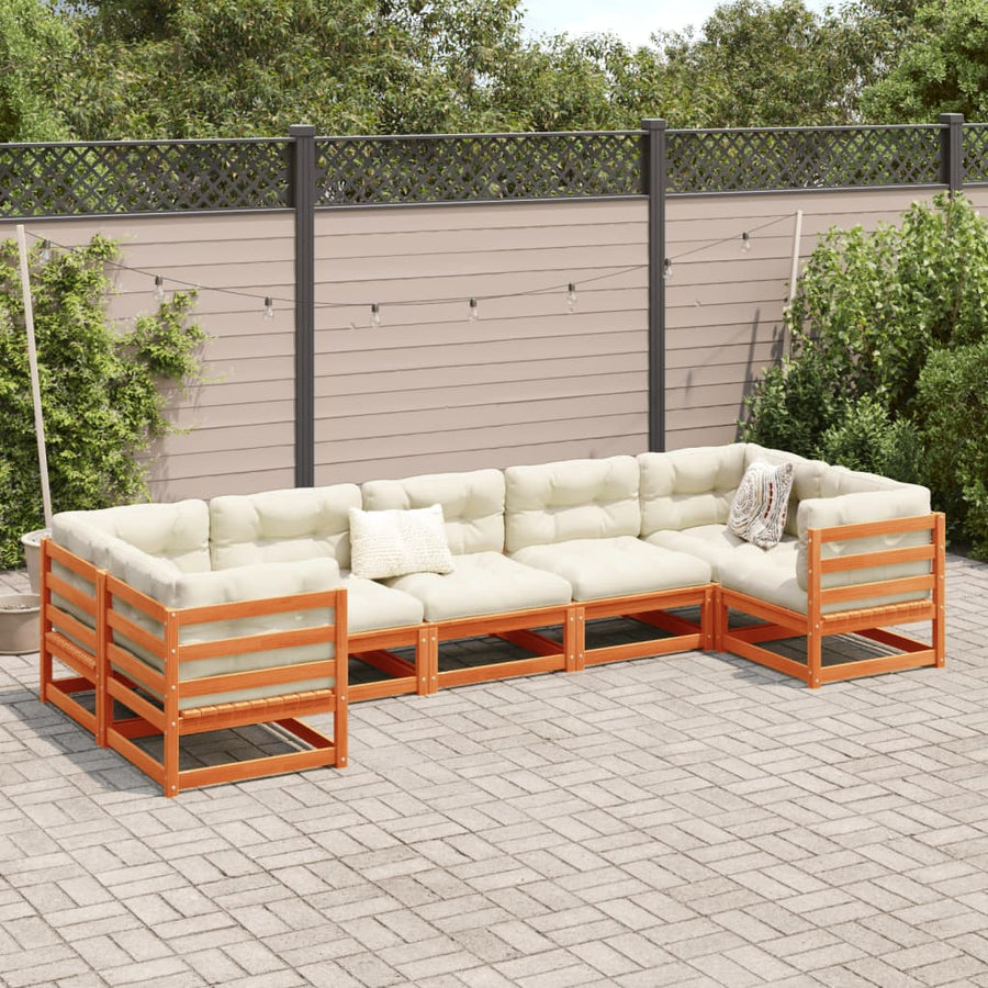 7-delige Loungeset met kussens massief grenenhout wasbruin