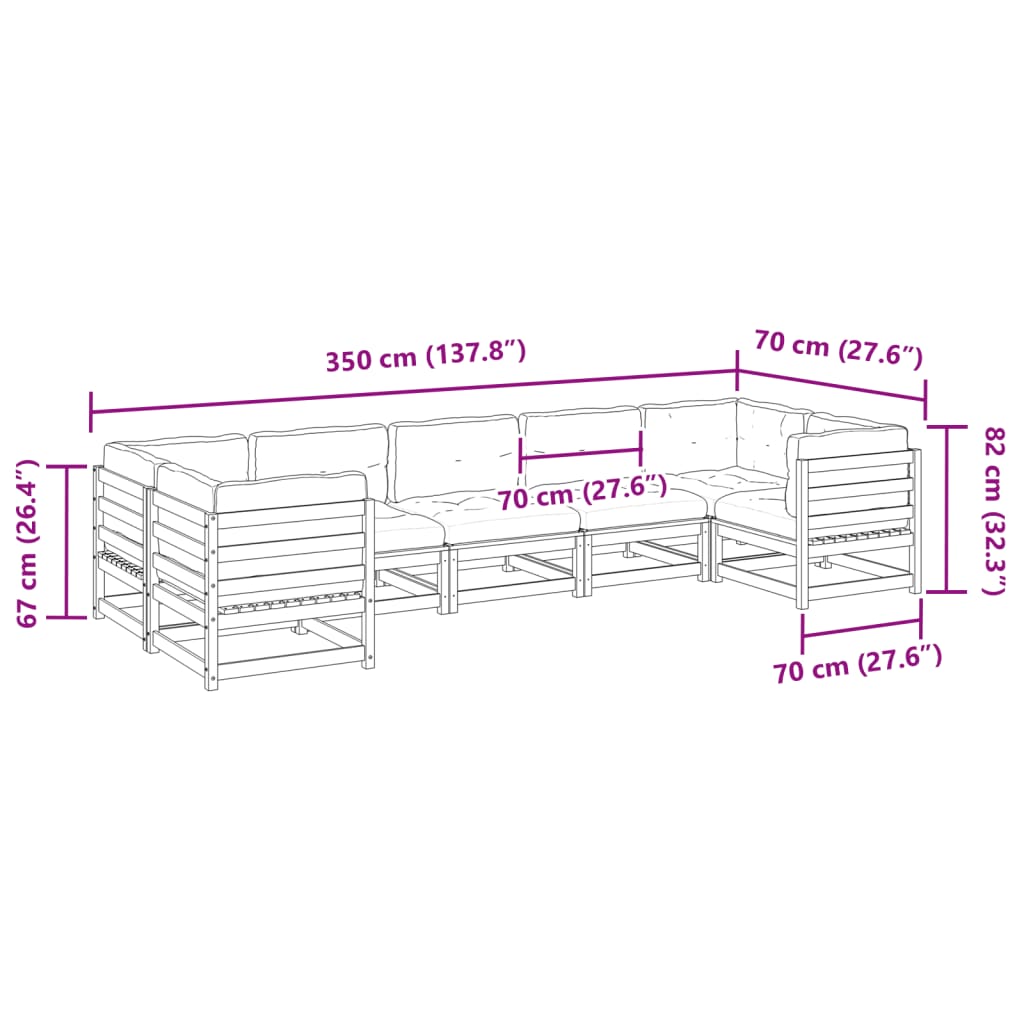 7-delige Loungeset met kussens massief douglas vurenhout
