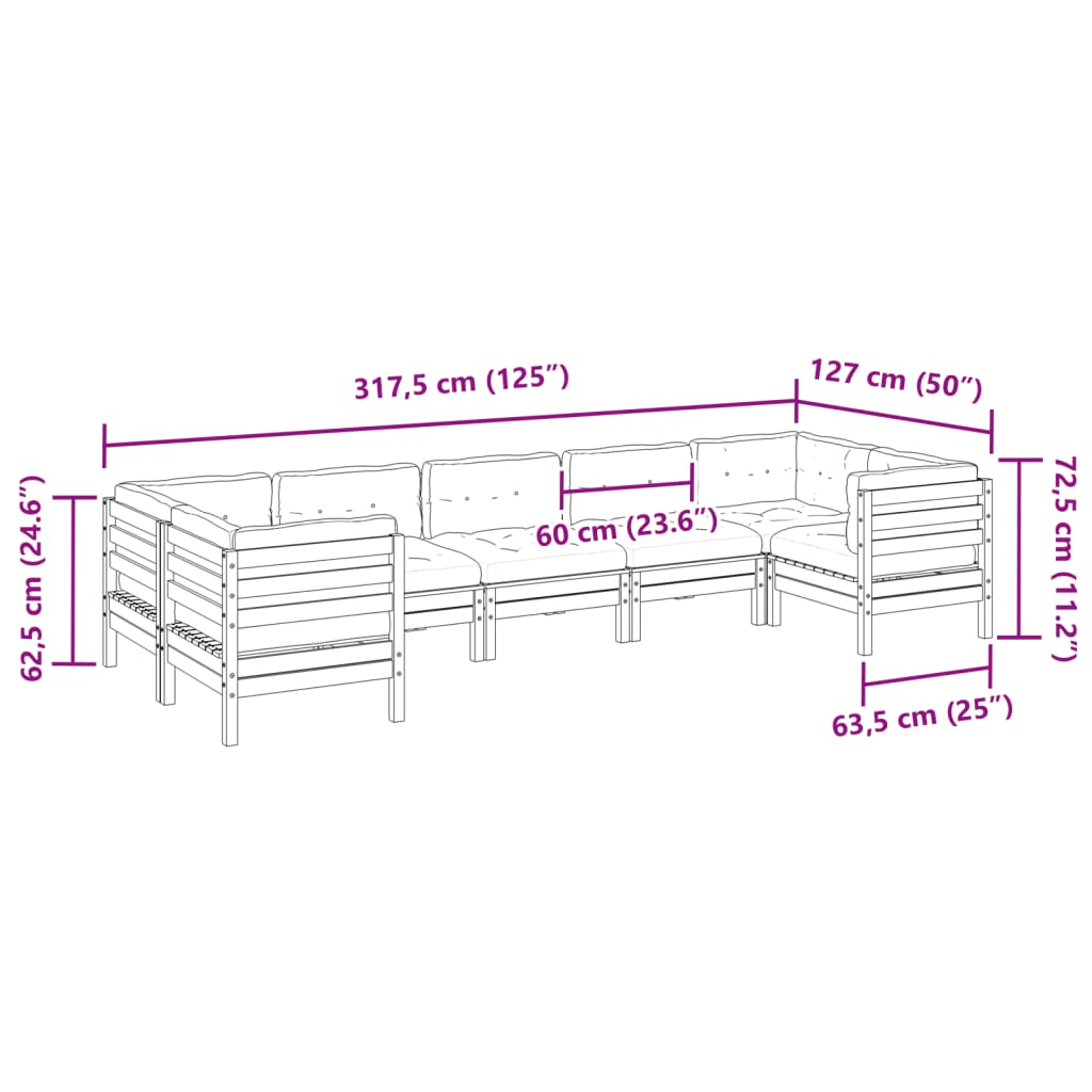 7-delige Loungeset met kussens massief douglas vurenhout
