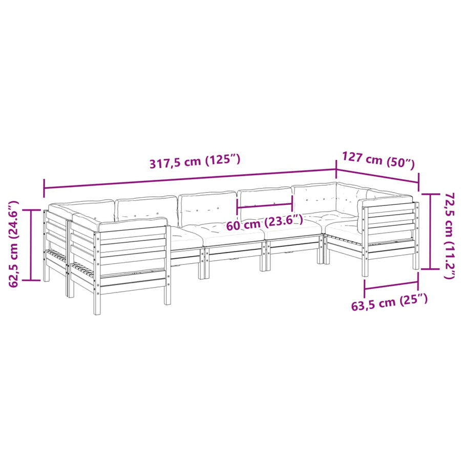 7-delige Loungeset met kussens massief douglas vurenhout