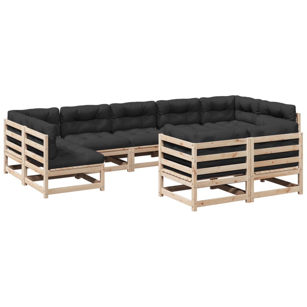 9-delige Loungeset met kussens massief grenenhout