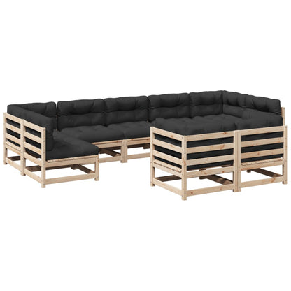9-delige Loungeset met kussens massief grenenhout