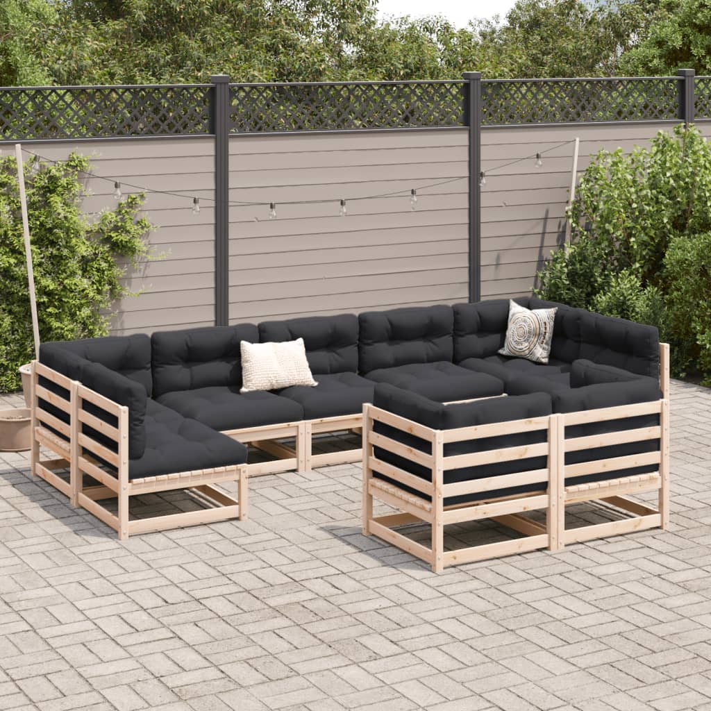 9-delige Loungeset met kussens massief grenenhout