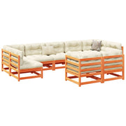 Loungeset 9-delig massief grenenhout wasbruin