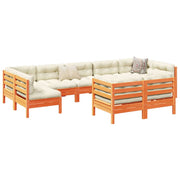 Loungeset 9-delig massief grenenhout wasbruin