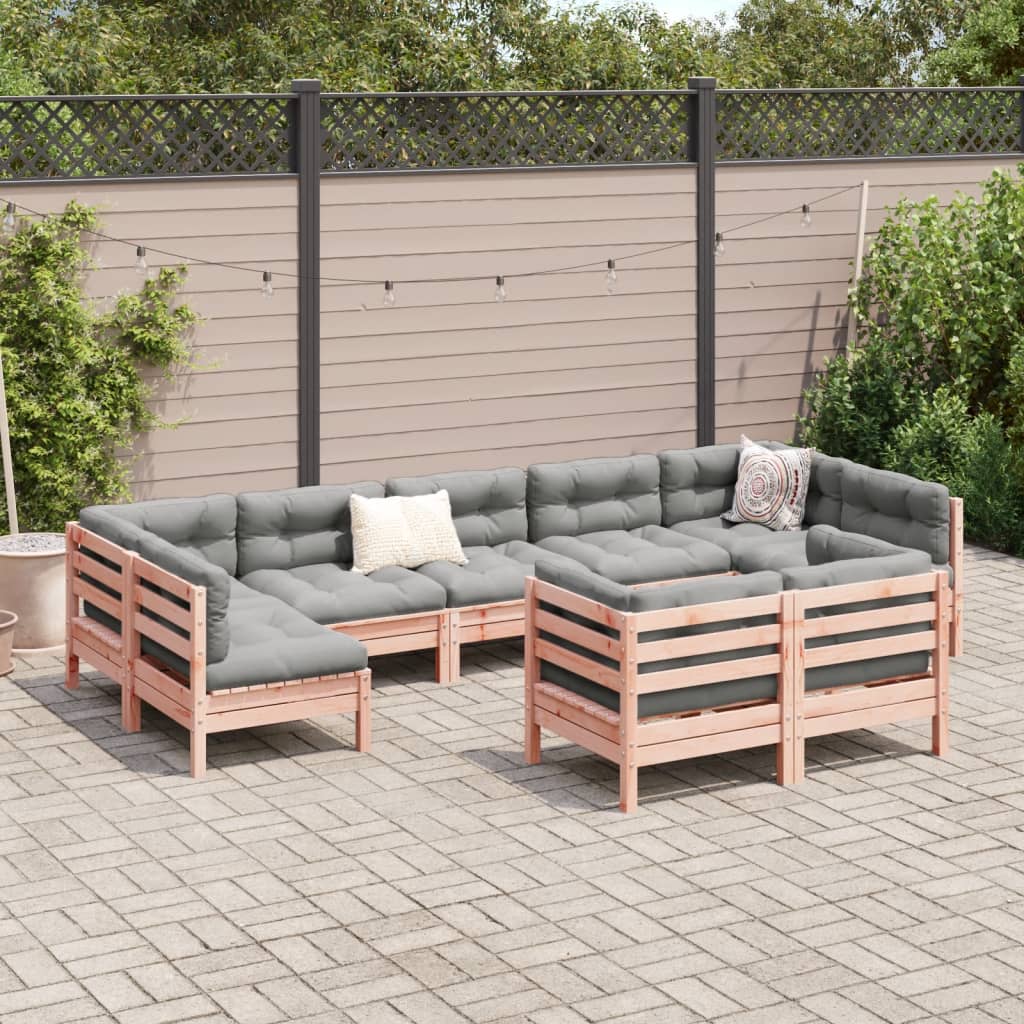 9-delige Loungeset met kussens massief douglas vurenhout