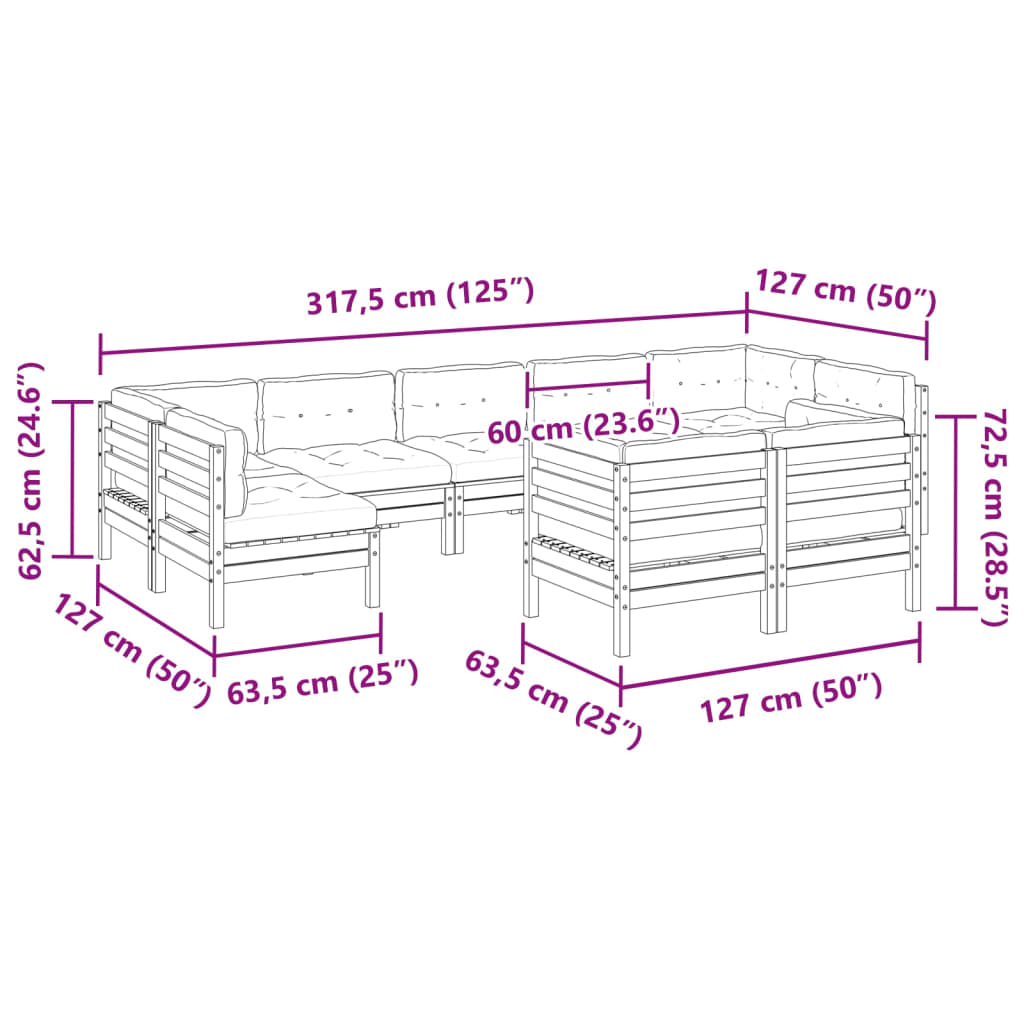 9-delige Loungeset met kussens massief douglas vurenhout