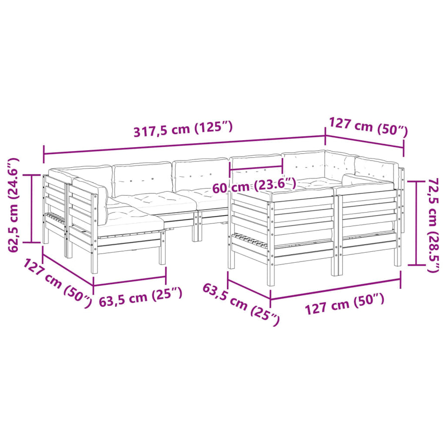 9-delige Loungeset met kussens massief douglas vurenhout