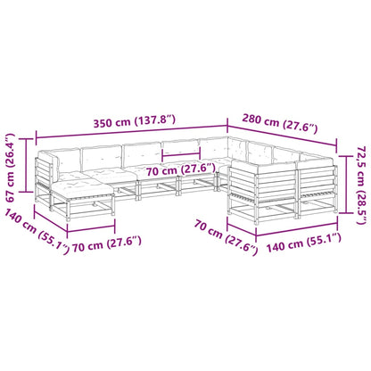 10-delige Loungeset met kussens massief grenenhout
