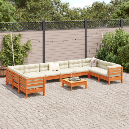 11-delige Loungeset met kussens massief grenenhout wasbruin