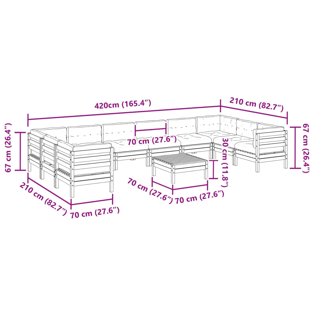 11-delige Loungeset met kussens massief douglas vurenhout