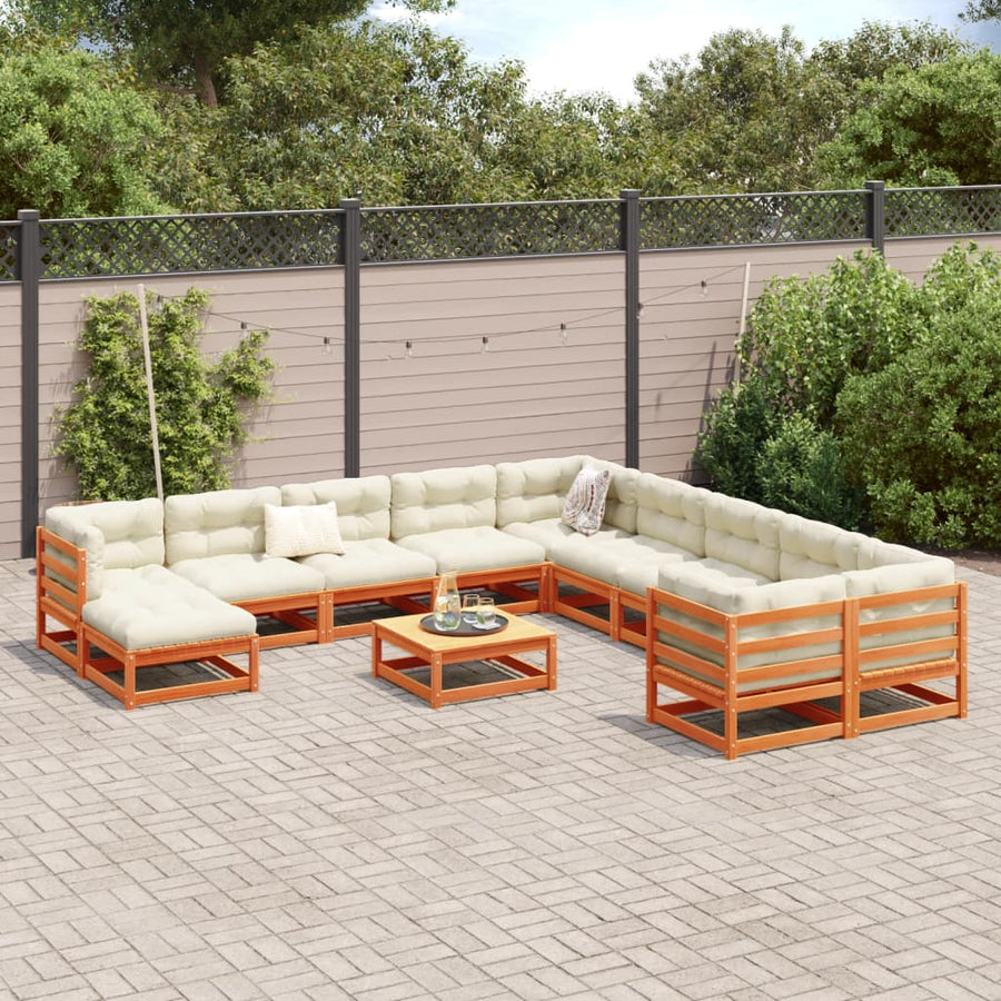 12-delige Loungeset massief grenenhout wasbruin