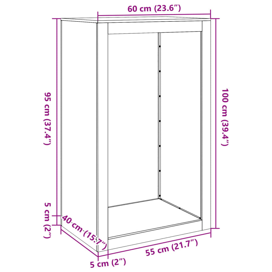 Haardhoutrek 60x40x100 cm staal wit