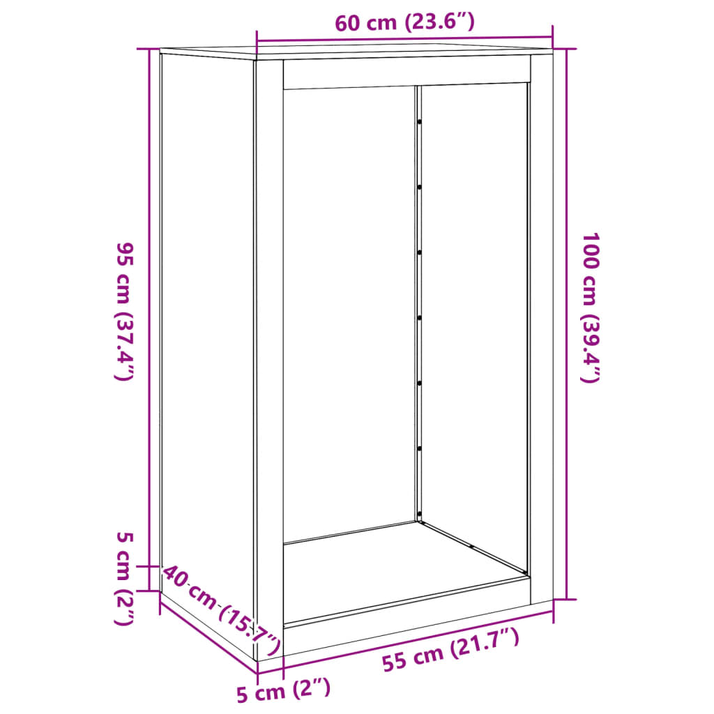 Haardhoutrek 60x40x100 cm staal antracietkleurig