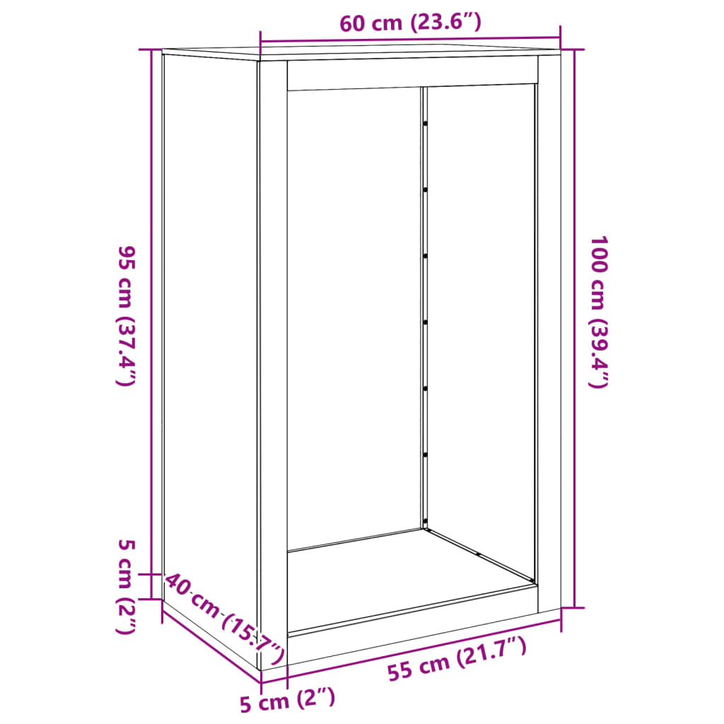 Haardhoutrek 60x40x100 cm roestvrij staal