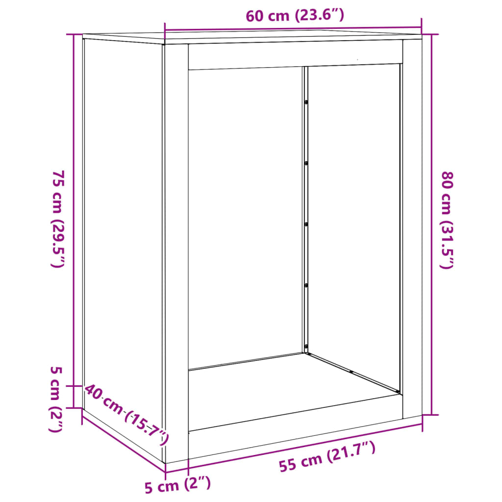 Haardhoutrek 60x40x80 cm staal antracietkleurig