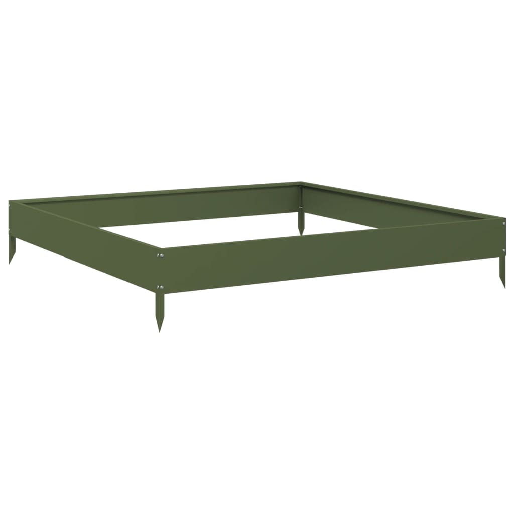 Plantenbak verhoogd 100x100x18,5 cm staal olijfgroen