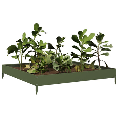 Plantenbak verhoogd 100x100x18,5 cm staal olijfgroen