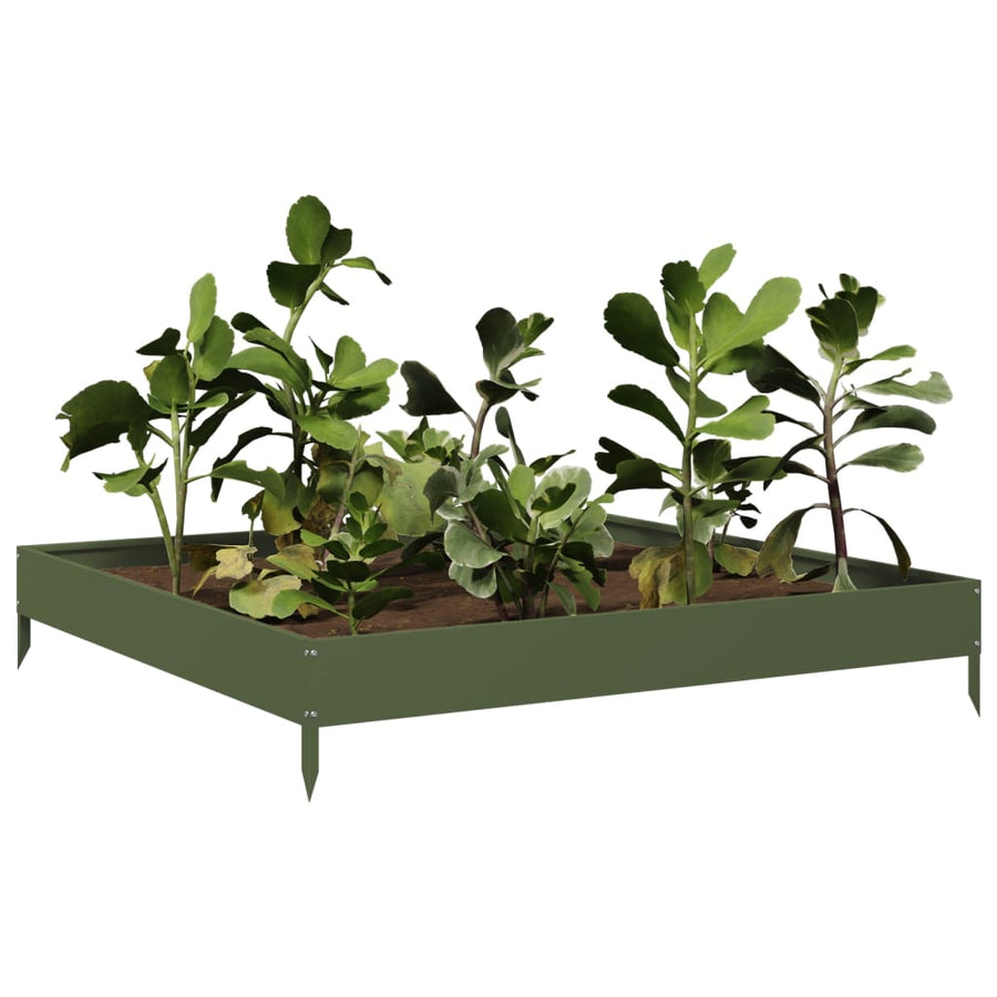 Plantenbak verhoogd 100x100x18,5 cm staal olijfgroen