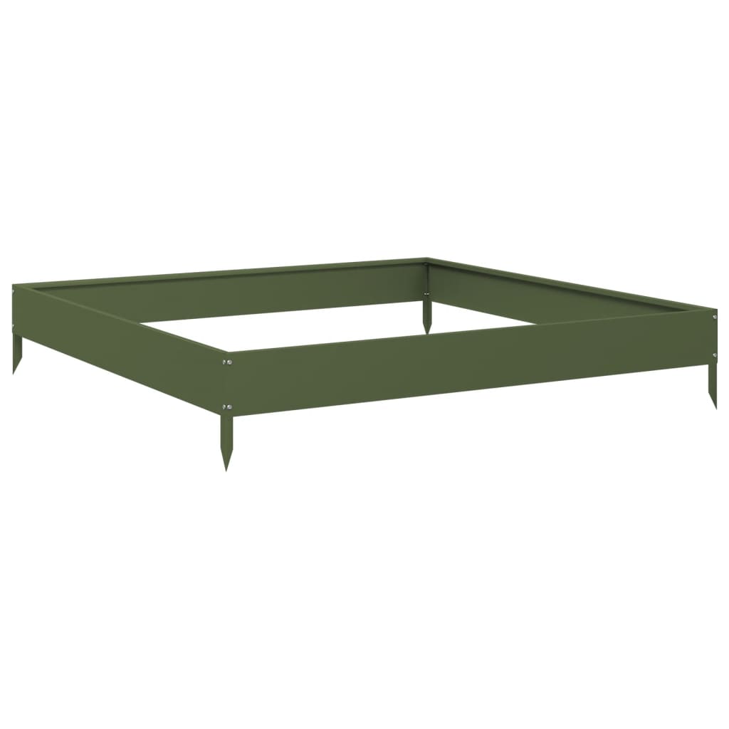 Plantenbak verhoogd 100x100x18,5 cm staal olijfgroen