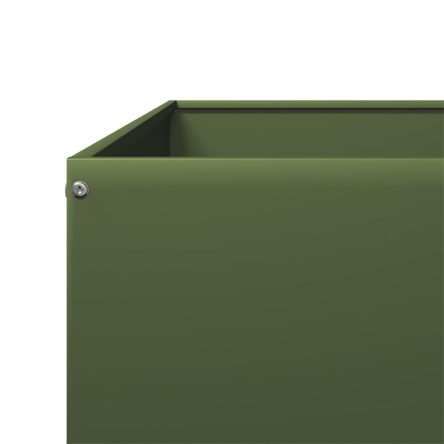 Plantenbak verhoogd 100x100x18,5 cm staal olijfgroen