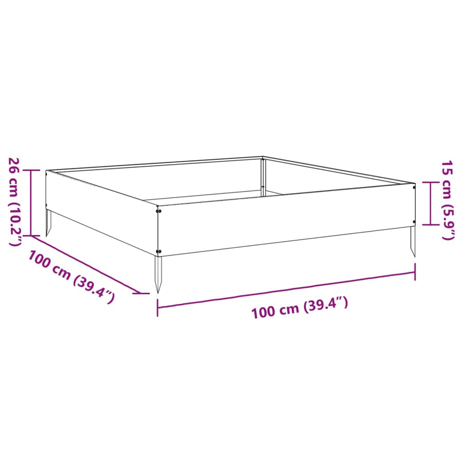Plantenbak verhoogd 100x100x26 cm gegalvaniseerd staal
