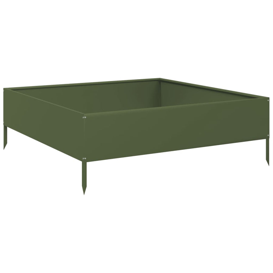 Plantenbak verhoogd 100x100x33,5 cm staal olijfgroen