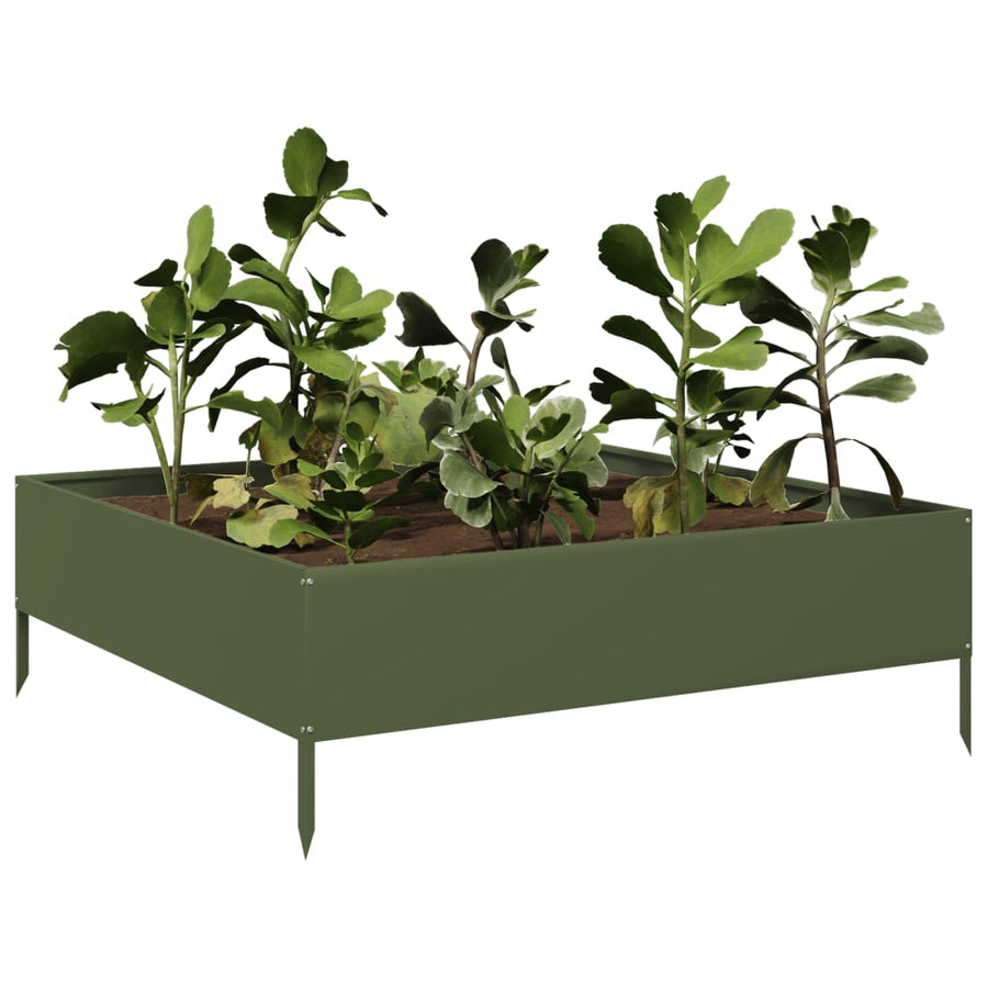 Plantenbak verhoogd 100x100x33,5 cm staal olijfgroen