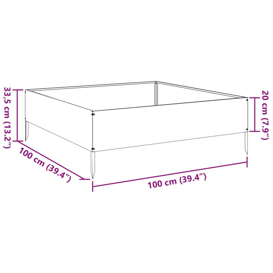 Plantenbak verhoogd 100x100x33,5 cm staal olijfgroen