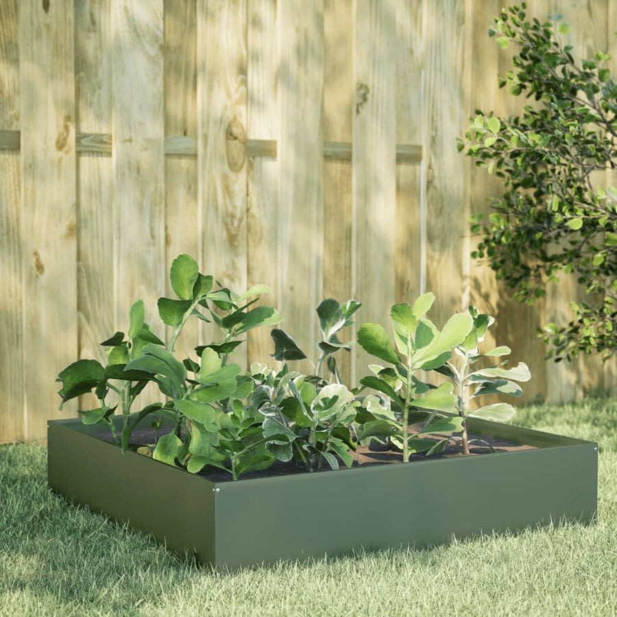 Plantenbak verhoogd 100x100x33,5 cm staal olijfgroen
