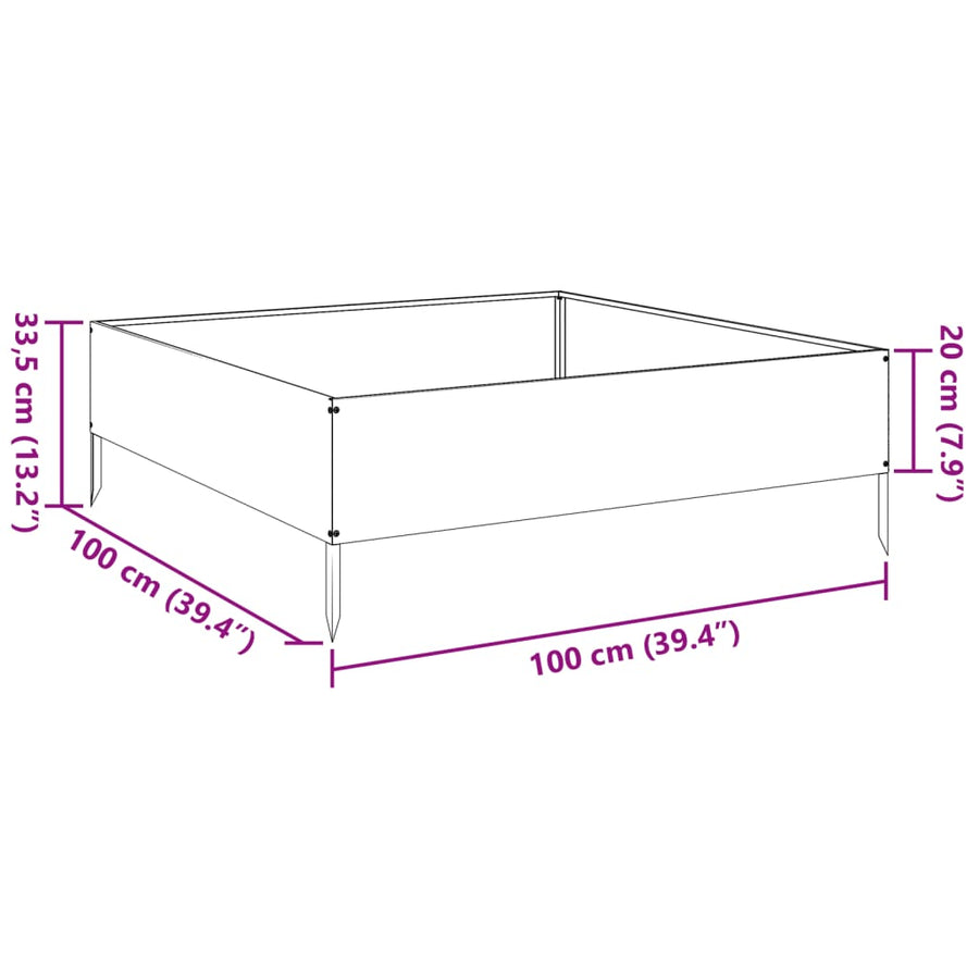 Plantenbak verhoogd 100x100x33,5 cm roestvrijstaal