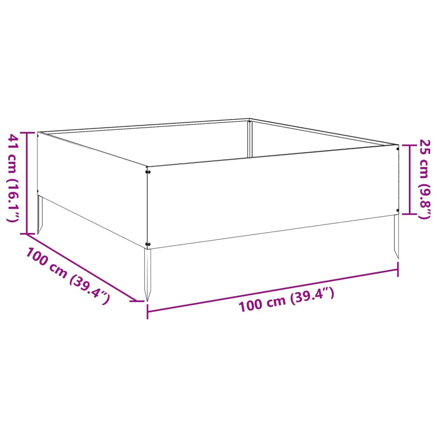 Plantenbak verhoogd 100x100x25 cm staal antracietkleurig