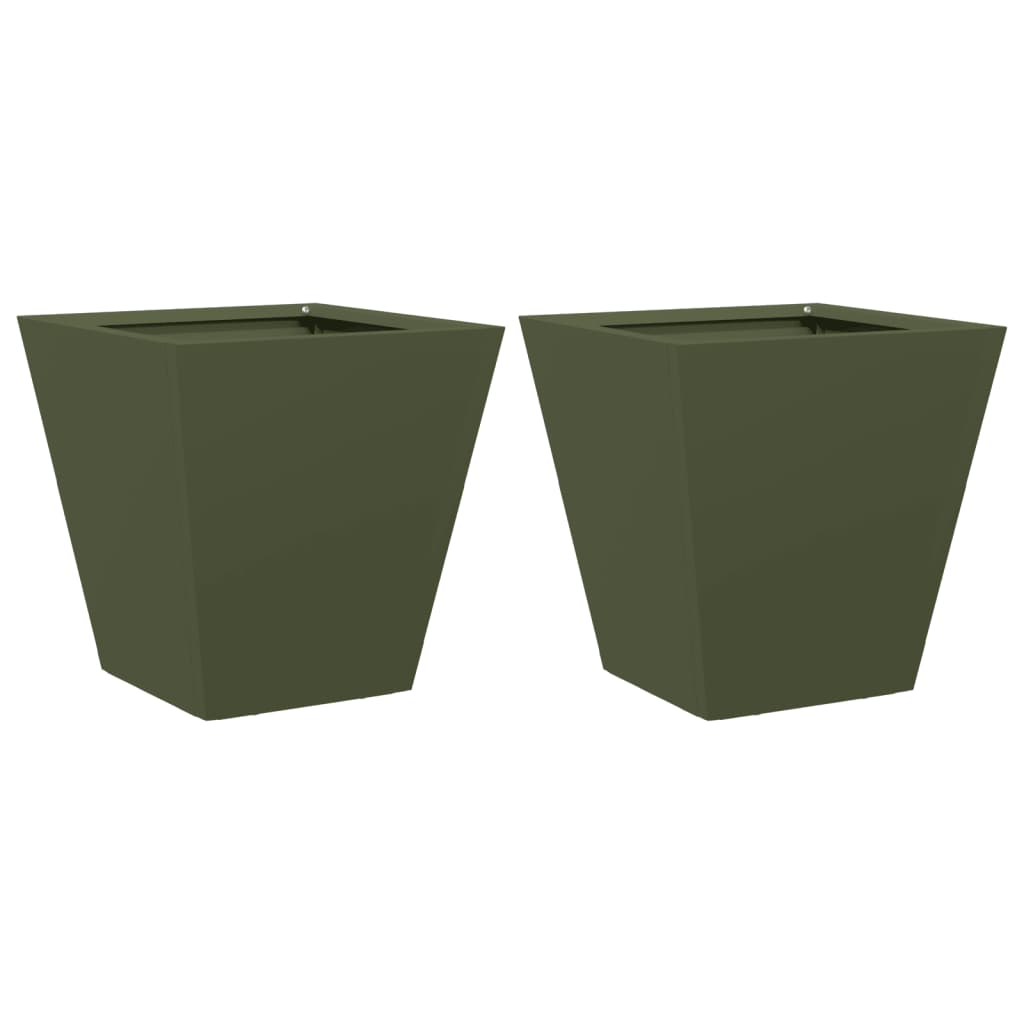 Plantenbakken 2 st 30x30x30 cm staal olijfgroen