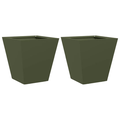 Plantenbakken 2 st 30x30x30 cm staal olijfgroen