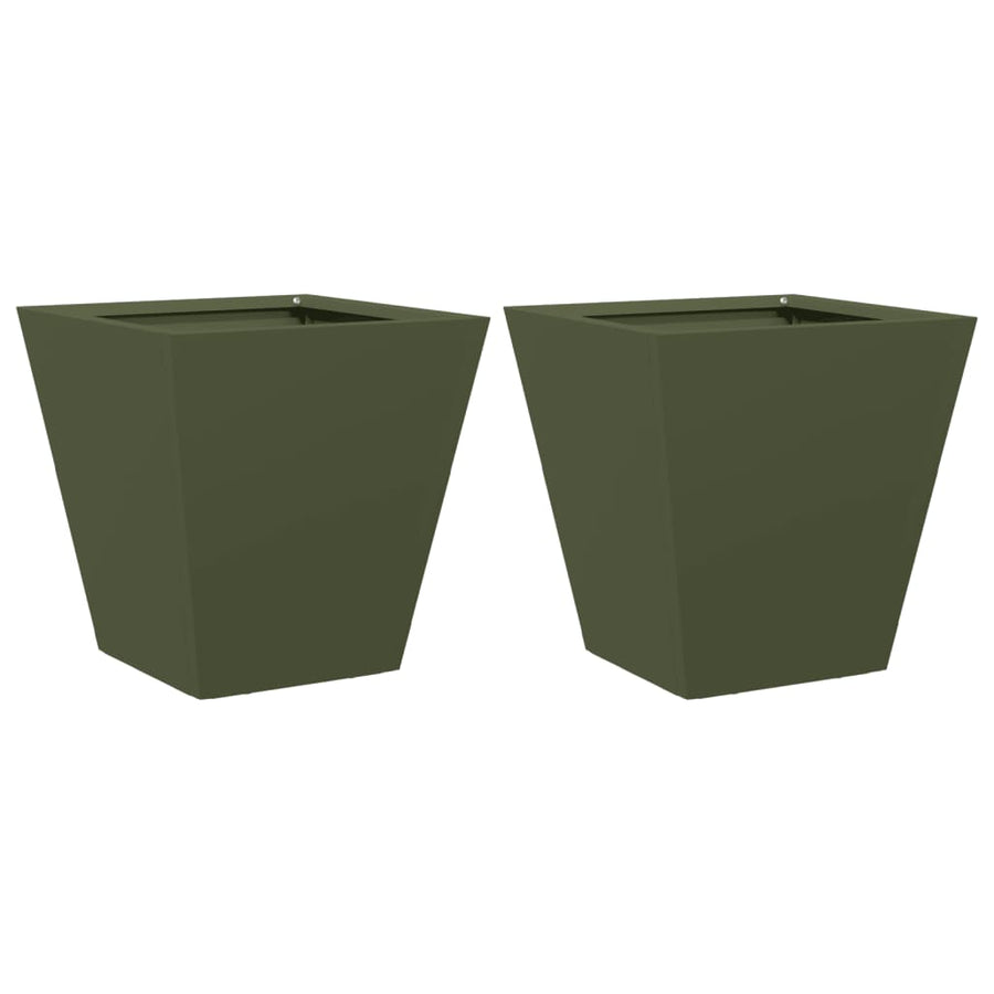 Plantenbakken 2 st 30x30x30 cm staal olijfgroen